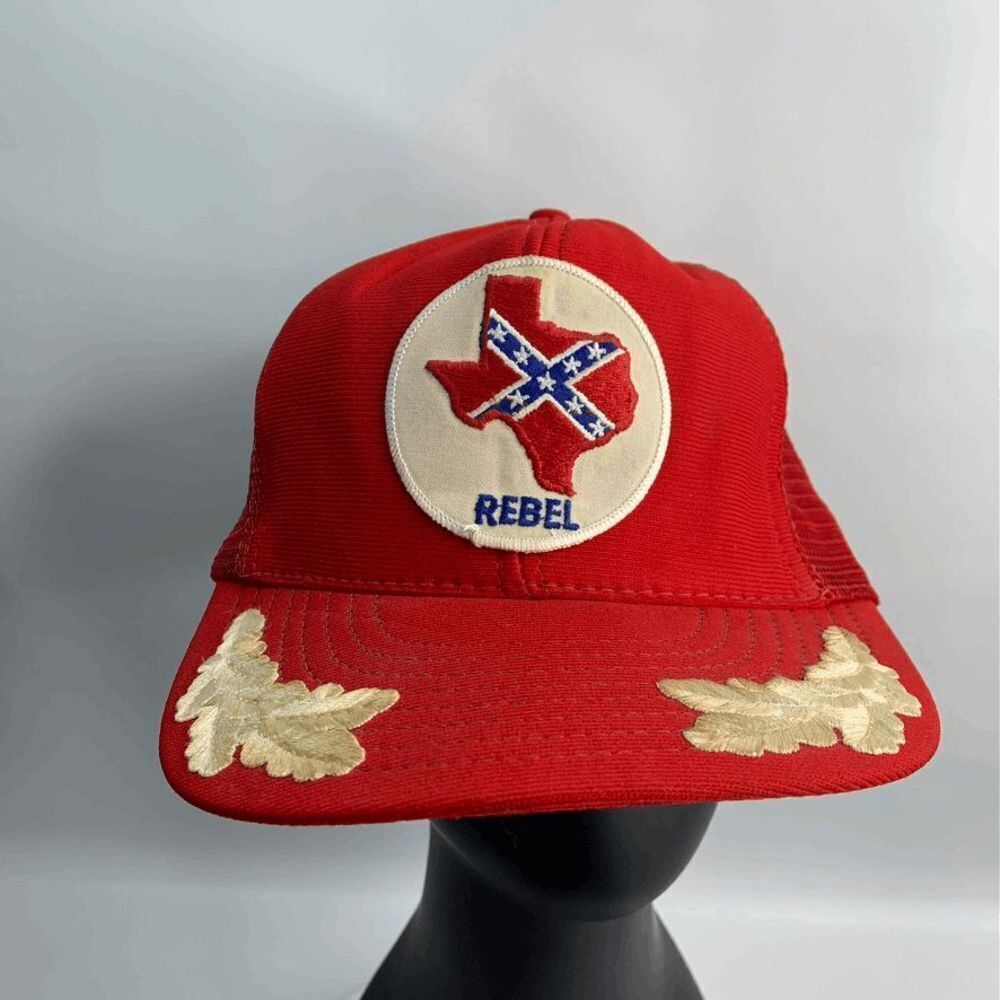 Vintage Texas State Rebel Red Trucker Snapback Hat White Leaf MADE in USA